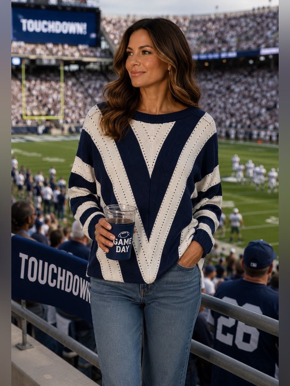 VARSITY STYLE BLUE & WHITE PULLOVER SWEATER COLLEGIATE VIBES  COASTAL CHIC XL